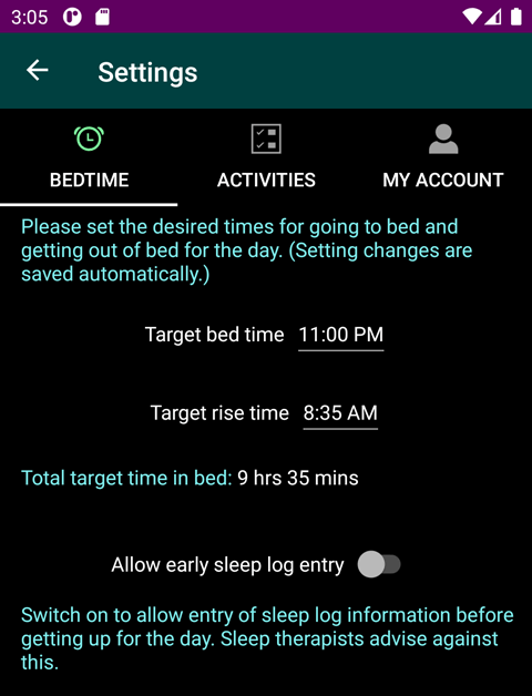 The target bed and rise time settings