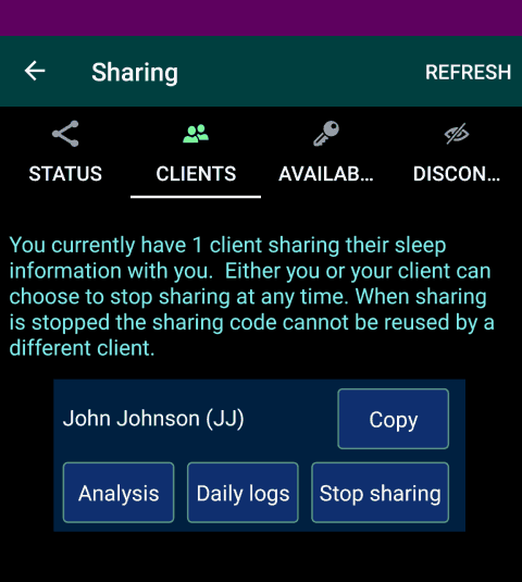 The Sharing screen, Clients page